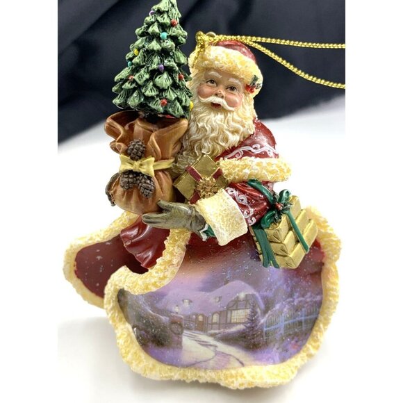 Thomas Kinkade Old World Santa Season Glowing Bright Christmas Ornament 4.5" Vt - Picture 1 of 6